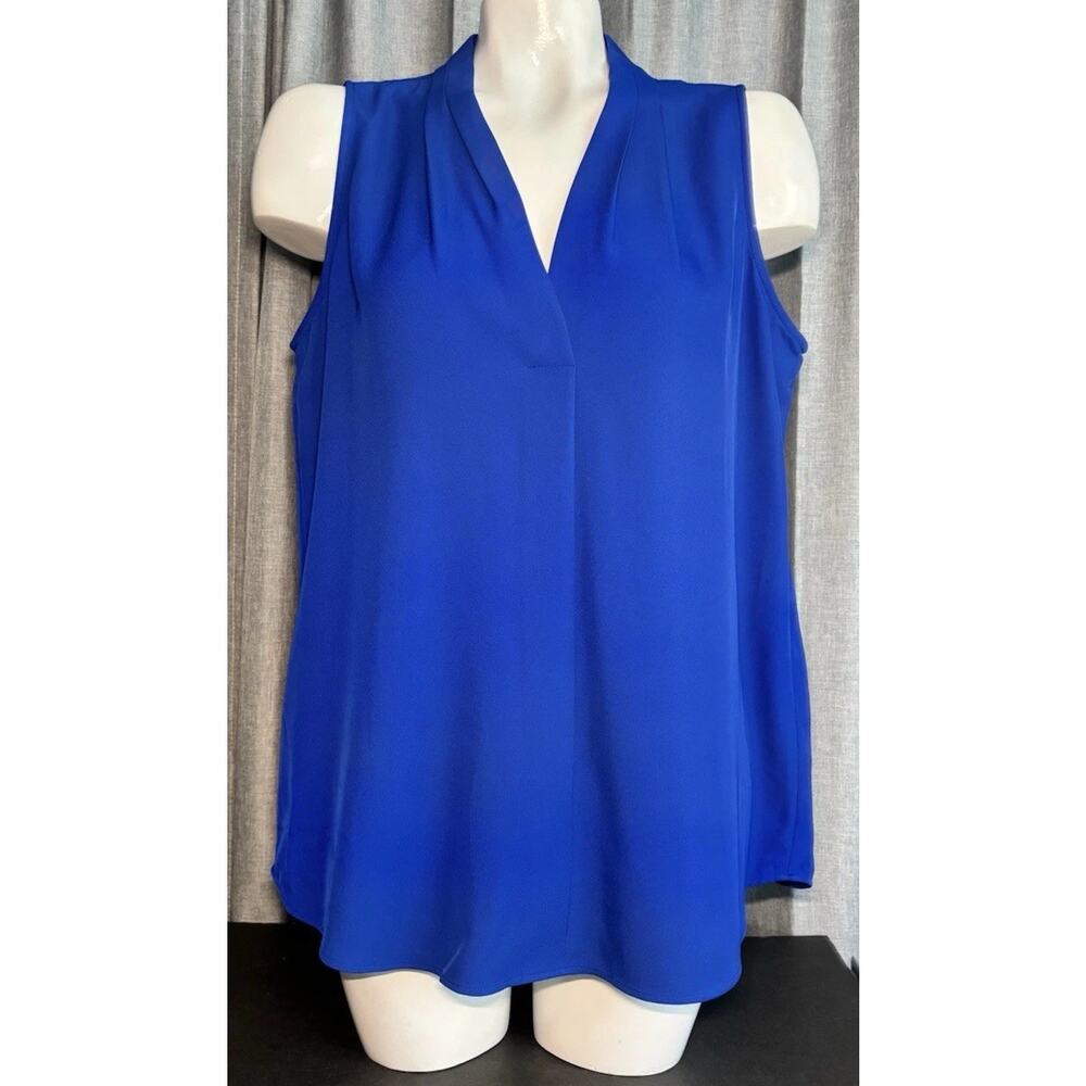 Calvin Klein Women's Sleeveless V-Neck Gathered Blouse Blue Size Large StitchFix